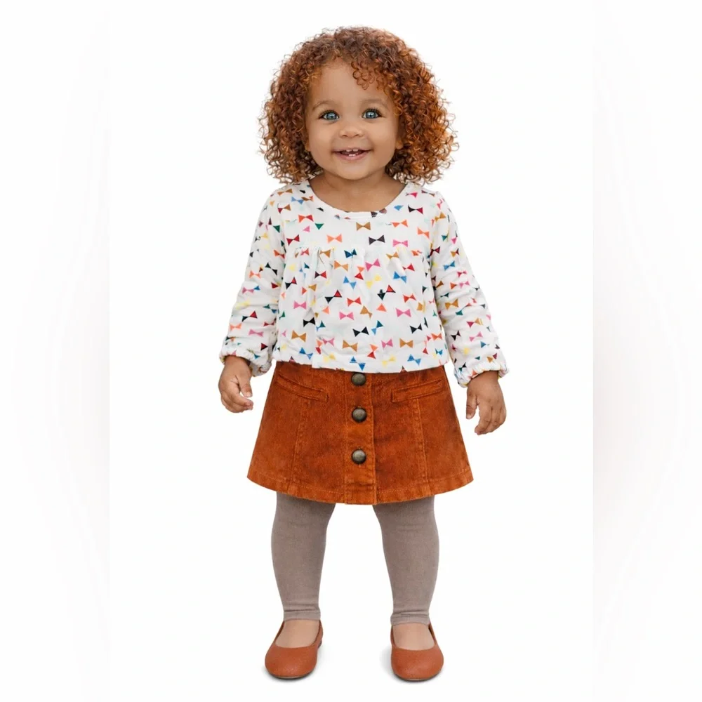 Gap + Old Navy Baby Girl Outfit Set 18-24M Bow Print Top Corduroy Skirt